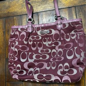 Coach Maroon Signature Pattern Tote